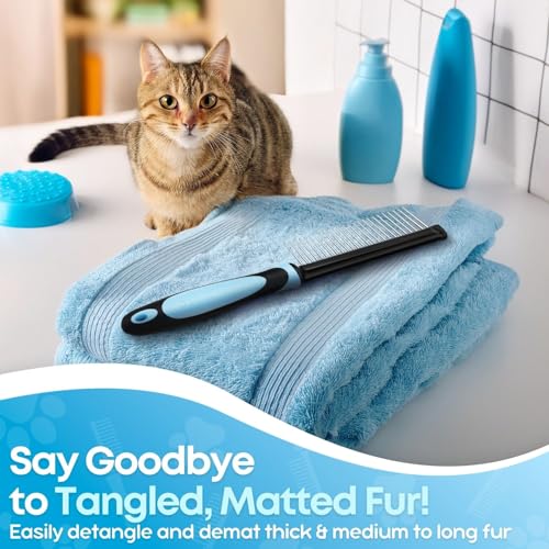 Metal Dog Comb for Grooming and Dematting (Blue)