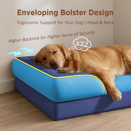 Orthopedic Dog Bed for Extra Large Dogs with Bolster (42.0"L x 30.0"W x 8.5"Th / New Jersey)