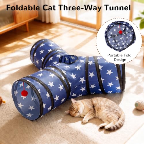 Cat Tunnel, 3-Way Collapsible Toy for Indoor Cats, Pentagram (Pentagram / Small)