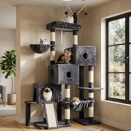 Cat Tree Tower with 3 Condos (74.8 inches / Smoky Gray)
