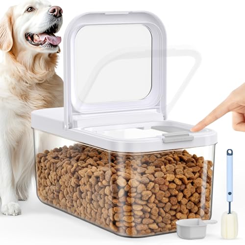 6 Lbs Airtight Dog Cat Food Storage Container and Dog Treat Containers BPA (Milky White 6L-A)