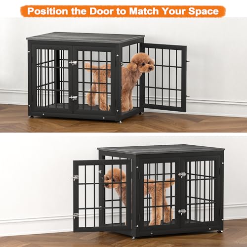 32" Heavy Duty Dog Crate Furniture for Small and Medium Dogs (Black + Gray / 32.7"L x 23.6"W x 26.2"H)