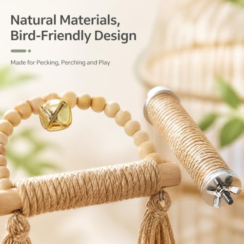 Natural Wood Bird Swing Toy with Hemp Rope Perch for Small Parrots (colorful)
