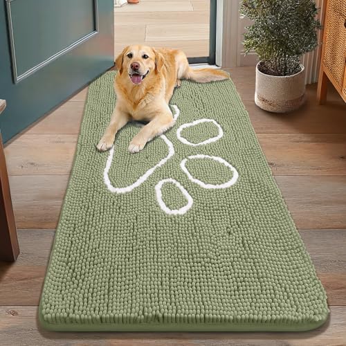 Dog Door Mat for Muddy Paws (48"X30" / Sage Green and White)