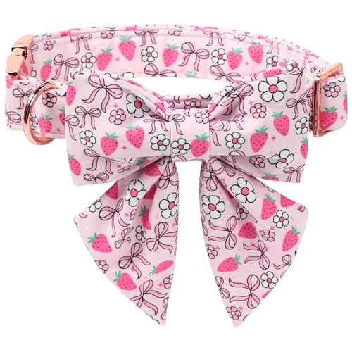 Strawberry Floral Dog Collar with Sailor Bow (Strawberry Bow(Sailor Bow) / Medium (Pack of 1))