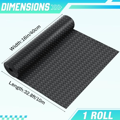 16 in x 32.8 ft Rubber Flooring Rolls Mats (Diamond Plate / 16 in x 32.8 ft / Black)