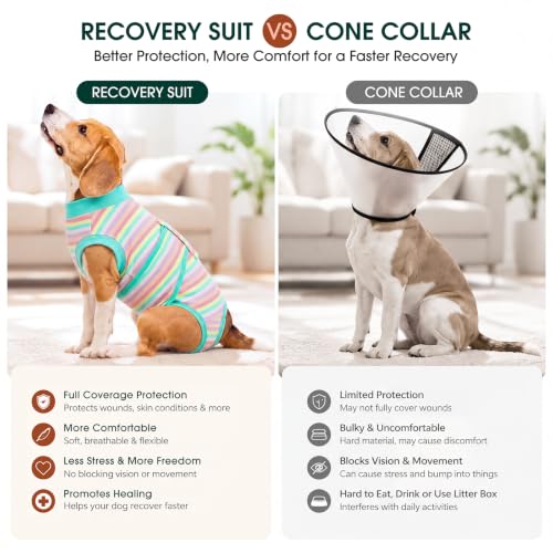 Recovery Suit for Dogs Cats (Large (Back:16.1-20.1'', Weight:23-48 Lb) / Pastel Stripe)