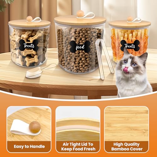 3 Pack Airtight Dog Treat Containers Bamboo Lids (Wood - 3 Pack)