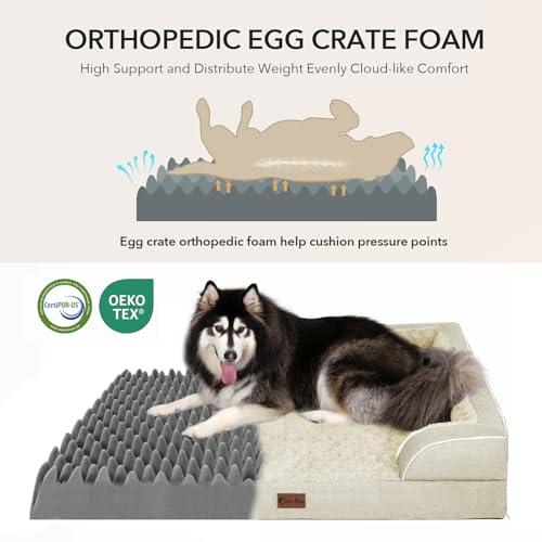 Waterproof Orthopedic Dog Bed for Large Dogs (Beige / 36.0"L x 27.0"W x 8.0"Th)