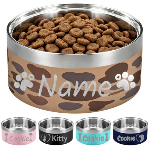 Custom Dog Bowl Personalized Dog Bowls with Name Stainless Steel Non (Camo / 42 oz (2.5x7.25in))