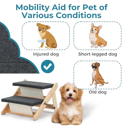 Wood Pet Stairs (2 Steps – For Sofas (12–19 in) / 17.3" L x 17.2" W x 13.0" H)