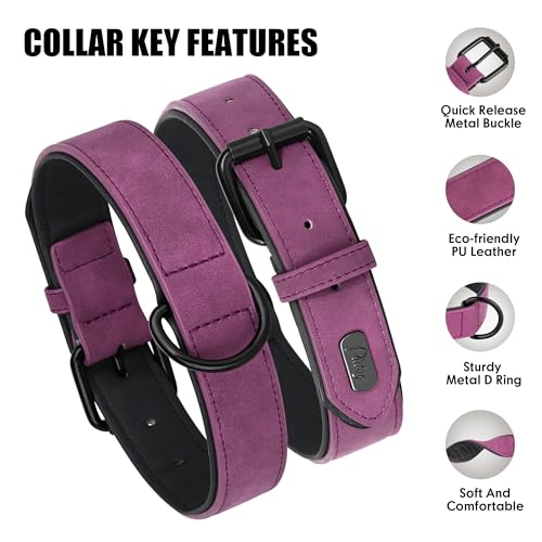 Soft PU Leather Dog Collar (M: Neck 11-15", Width ¾" / Purple)