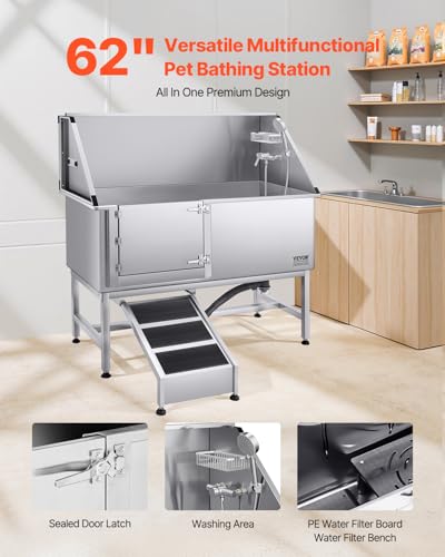 Stainless Steel Dog Washing Station (Left RAMP / 62 inch)