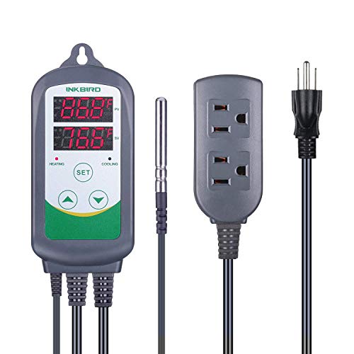 ITC308 Freezer Thermostat Heating Cooling Plug Temperature Controller Outlet 110V 1200W Digital Temp Control for Greenhouse Heater Cooler Reptile Brewing Fermentation Kegerator Probe (ITC-308+probe)