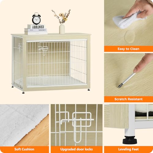 38.5" XL Dog Crate Furniture with Cushion (White Oak / 38.5"L x 25.6"W x 26.8"H)