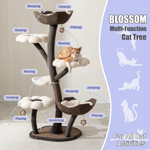 Floral Large Cat Tree with Handcrafted Basket Beds & Flower Perches