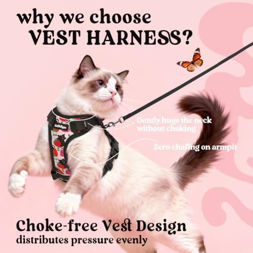 Cat Harness and Leash Set (M / Berry Pounce)