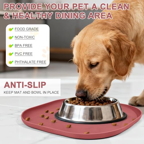 Waterproof Silicone Pet Food Mat with Raised Edge for Dog & Cat (Erythrinus / 12"L x 12"W)
