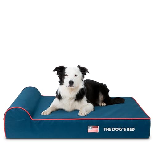 The Dog’s Bed Orthopedic Memory Foam Dog Bed with Headrest Large 6 (Blue with Red Trim US Flag / L (40"L x 25"W x 6"Th))