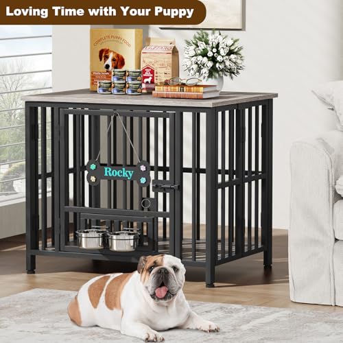31" Dog Crate Furniture Foldable (Oak Grey / 31.5"L x 23.6"W x 26.6"H)