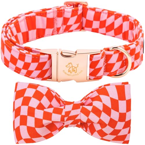 Pink Checked Dog Collars with Bow (Pink Checked / X-Large (Pack of 1))