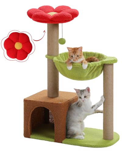 35" Flower Cat Tree for Kittens with Hammock & Sisal Posts (35" Upgraded Flower Cat Tree / Forest Brown)