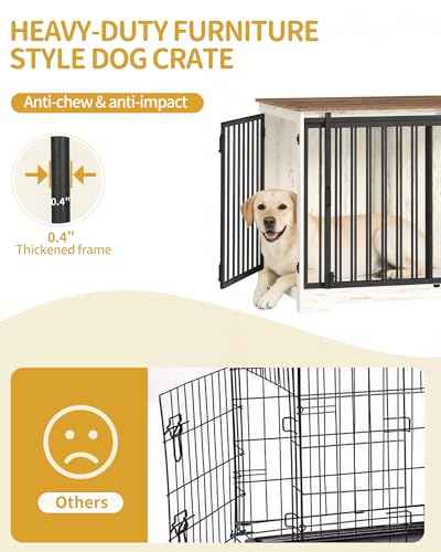 43.3" XL Dog Crate Furniture Indoor Dog Kennel with Barn Door (White Brown / 43.3"L x 27.5"W x 31.8"H)