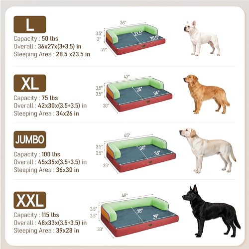Orthopedic XL Dog Bed for Large and Extra Large Dogs (Mint Fiesta / 42"L x 30"W x 7.5"Th)