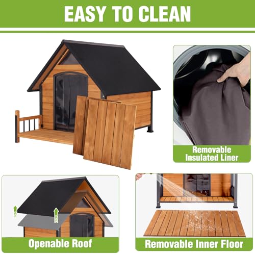 Large Heated Dog House Outdoor Insulated Dog Kennel Weatherproof Dog Shelter with Safe Heating Pad