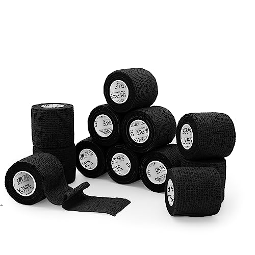 Self Adherent Cohesive Bandages Wrap 12Packs 2" x 5 Yards (Black / 2 In x 5 Yards)