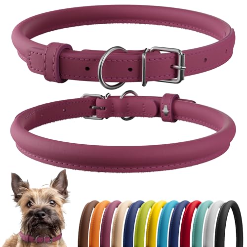 Tangle Free Rolled Leather Dog Collar (Pink / XXS)