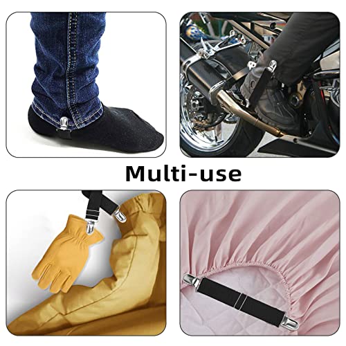 8pcs Adjustable Boot Straps Pant Stirrups Clips Boot Clips for Women and Men Motorcycle Biker Smooth Jeans Trousers Bed Sheets (8pcs Black)