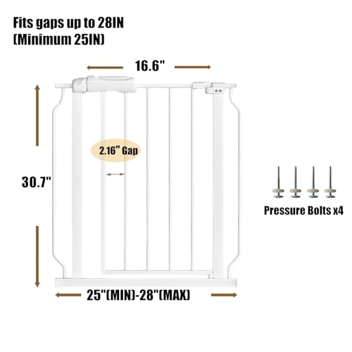 Narrow Baby Gate for Stairs 25 (White / 25"-28"/63.5-71CM)