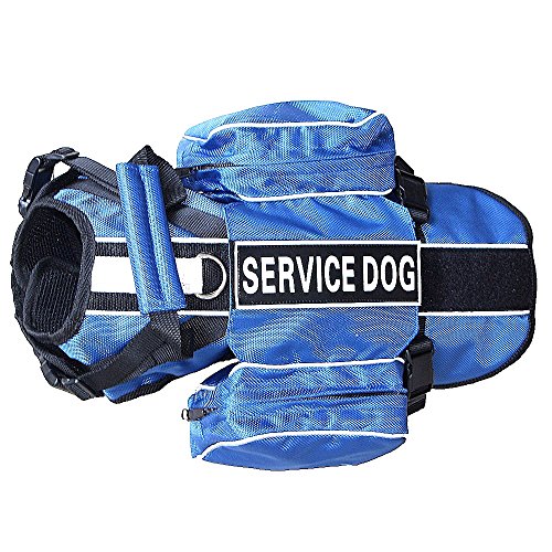 Dog Vest Harnesses with Saddlebag Backpack for Camping & Travel (M / Blue)