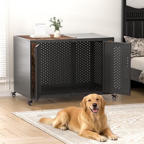48" Heavy Duty Dog Crate Furniture for High Anxiety Dogs (Black and Brown / 48 inch)