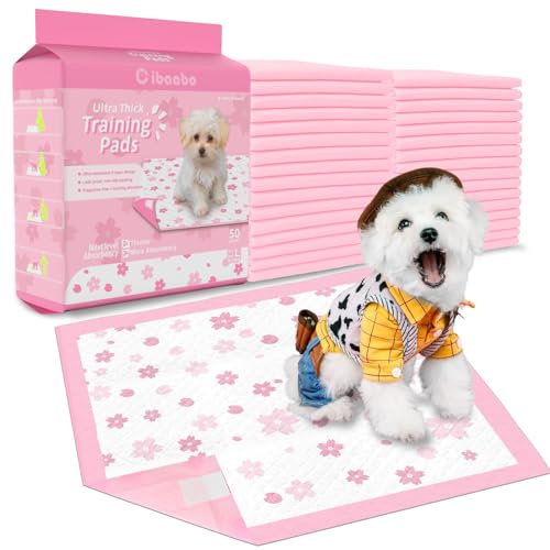 Pink Puppy Pads with Adhesive Tabs 23x23in 50 Count Super Absorbent (23x23in | Super Absorbent)