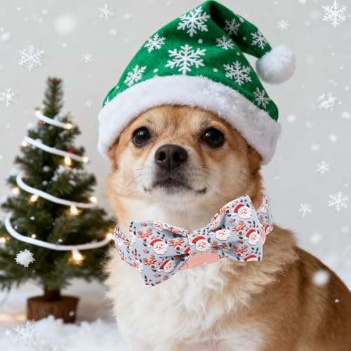 Christmas Dog Collar with Bow Elk Christmas Man Cotton Puppy Collars for Small Medium Large Dogs (Extra Large / Elk Old Man)