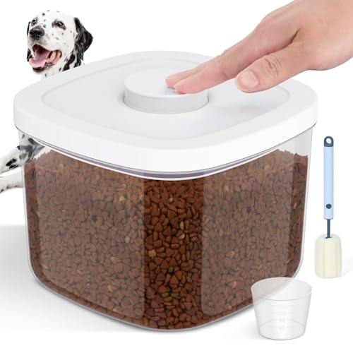5-8Lbs/5.28Qt/5L Airtight Dog Cat Food Storage Container and Pet Storage Bin BPA-Free. PET Clear Stackable Dog Treat Containers for Pet Food/Rice/Dry/Cereals/Flour/Sugar/Bread, etc (Medium (White (5L-1Pack))