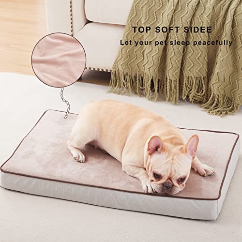 Orthopedic Memory Foam Dog Bed (Khaki Short Plush / Medium-29"x 18" x 3")