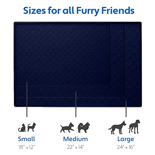 100% Waterproof Dog Food Mat (Navy / 24"L x 16"W)