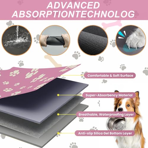 Pet Feeding Mat Dog Cat Food Mat Absorbent No Stains Quick Dry Rubber Bottom Anti (Pink-JY / 18"×30")