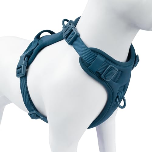 No Pull Dog Harness for Large Sized Dogs Puppy Vest No Choke (Prussian Blue / L(Neck:20.9-31.5", Chest:24.8-37.4"))