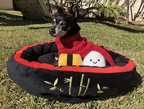 Soft Plush Small Cute and Cozy Sushi Dog Cat Bed with Two Sushi Crinkle Toys (Sushi)