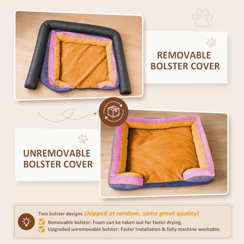 Orthopedic Dog Bed for Extra Large Dogs with Bolster (45.0"L x 35.0"W x 8.5"Th / Orange Breeze)