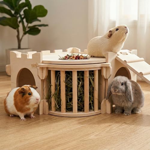 Natural Wood Chinchilla House with Ladder and Hay Feeder (Extra Large Assembly Style)
