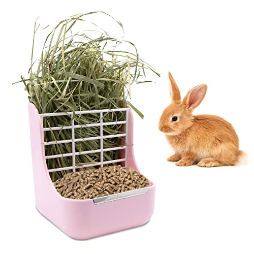 Rabbit Hay Feeder 2 in 1 Automatic Guinea Pig Food Bowl (Pink)
