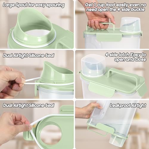 5Lbs /6Qt/5L Airtight Cat Dog Food Storage Container with Upgraded Large Nozzle BPA-Free, Pet Food Storage Containers for Rice, Grain, Pet Food, Flour, Dog Treat Storage-2 Pack Green (light Green x 2 / 5L-2pack)