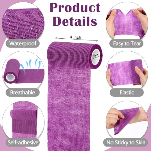 36 Pcs Self Adherent Bandage 4" X 5 Yard Wrap Breathable (Purple / 4" X 5 Yard)