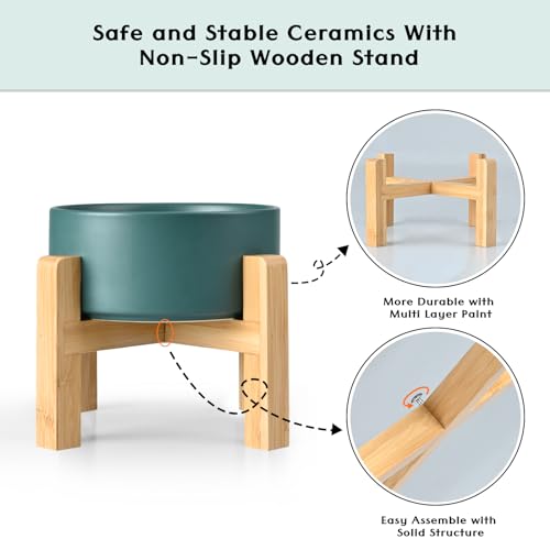 Ceramic Elevated Dog Bowls 2 Pack (Small - 1.7 CUPS*2 / Green)