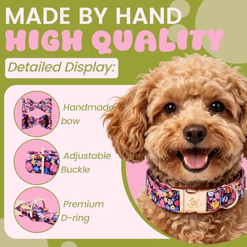 Dog Collar Floral Pattern Pet Collars with Bow Girl (Morning Glory / X-Large (Pack of 1))